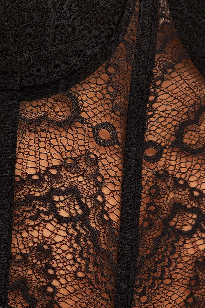 Black Floral Lace Corset Top