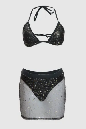 Black Glitter Lingerie Set