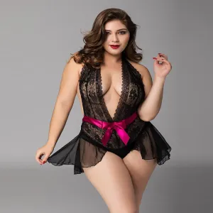 Black Lace Skirted Teddy - L-XL