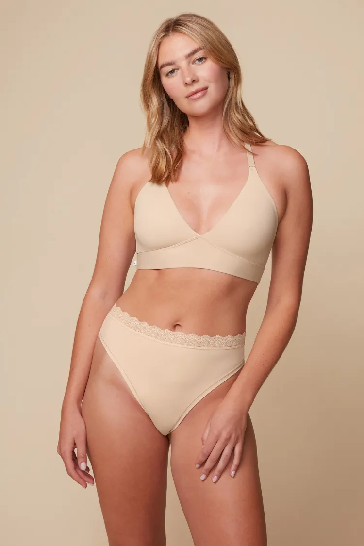 Bliss Lace Halterneck Bralette in Beige