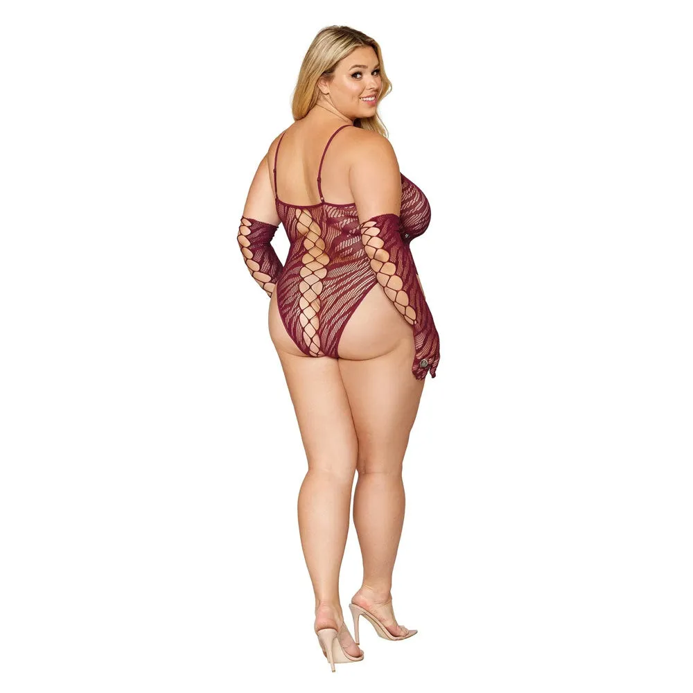 Dreamgirl Lingerie Seamless zebra fishnet teddy and glove set - 12809X
