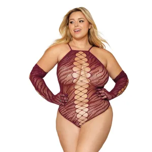 Dreamgirl Lingerie Seamless zebra fishnet teddy and glove set - 12809X