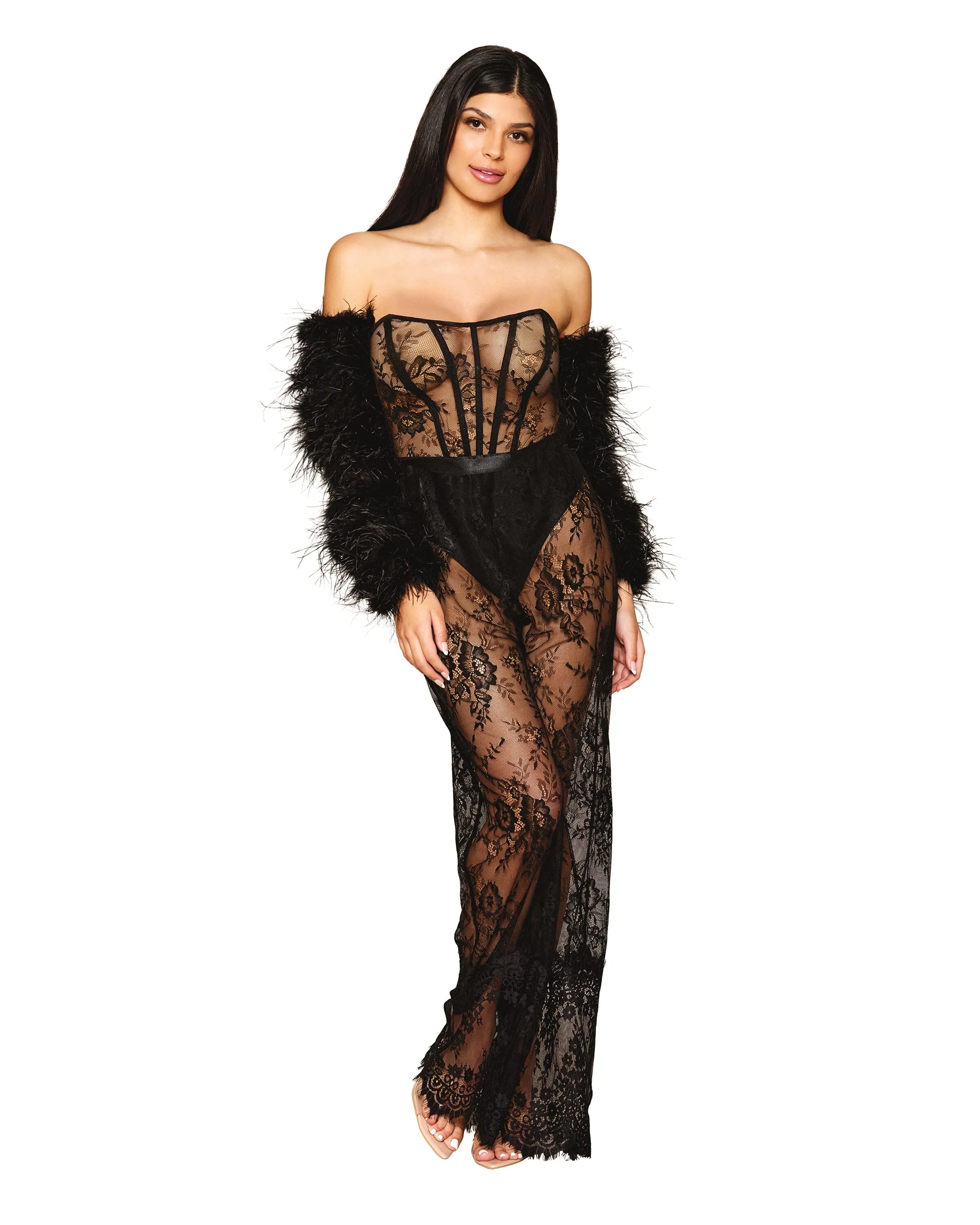 Floral Lace Lingerie Romper and High-Waisted Thong Set