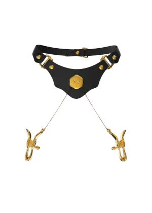 Mystic Bond Leather Collar with Nipple Clamps