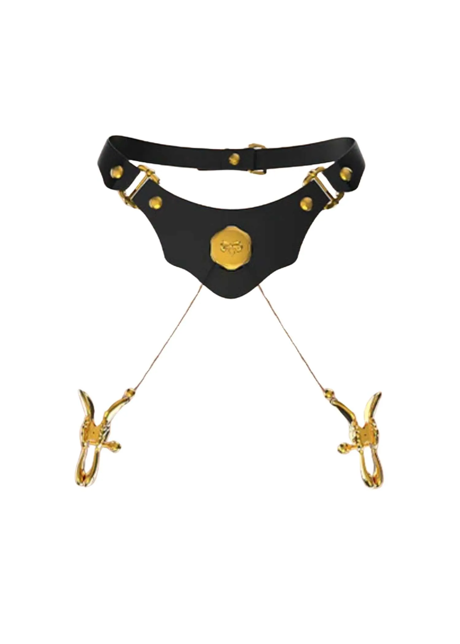 Mystic Bond Leather Collar with Nipple Clamps