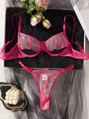 #PB Rose Embroidery Transparent Lingerie Set