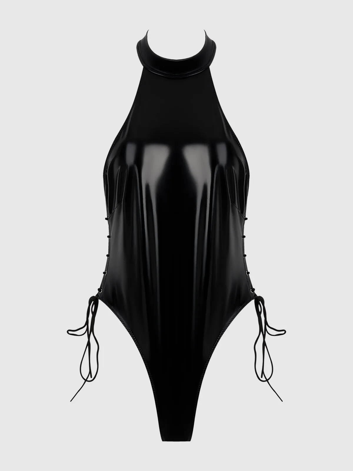 Phoenix Patent Grommet Lace Up Side Halter Neck Teddy