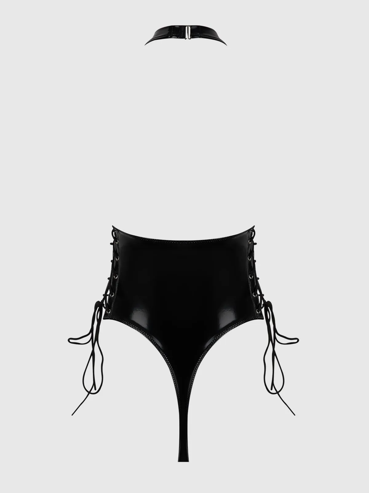 Phoenix Patent Grommet Lace Up Side Halter Neck Teddy