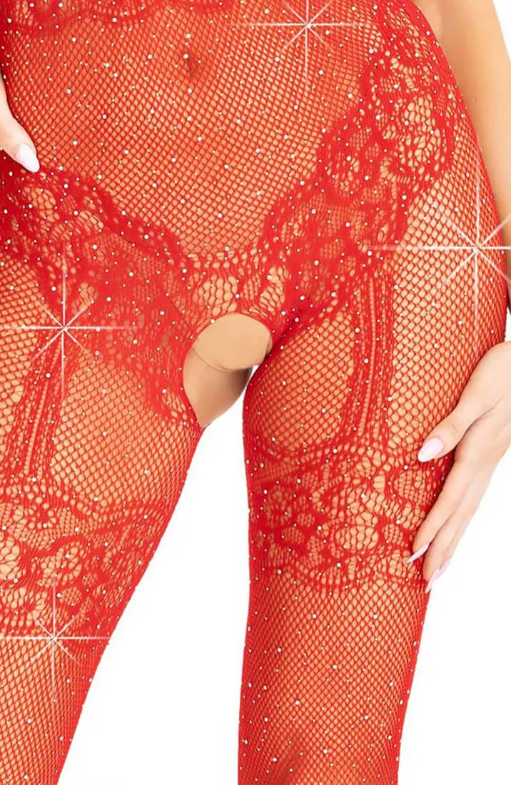 Red bodystocking with rhinestones - Be Mine
