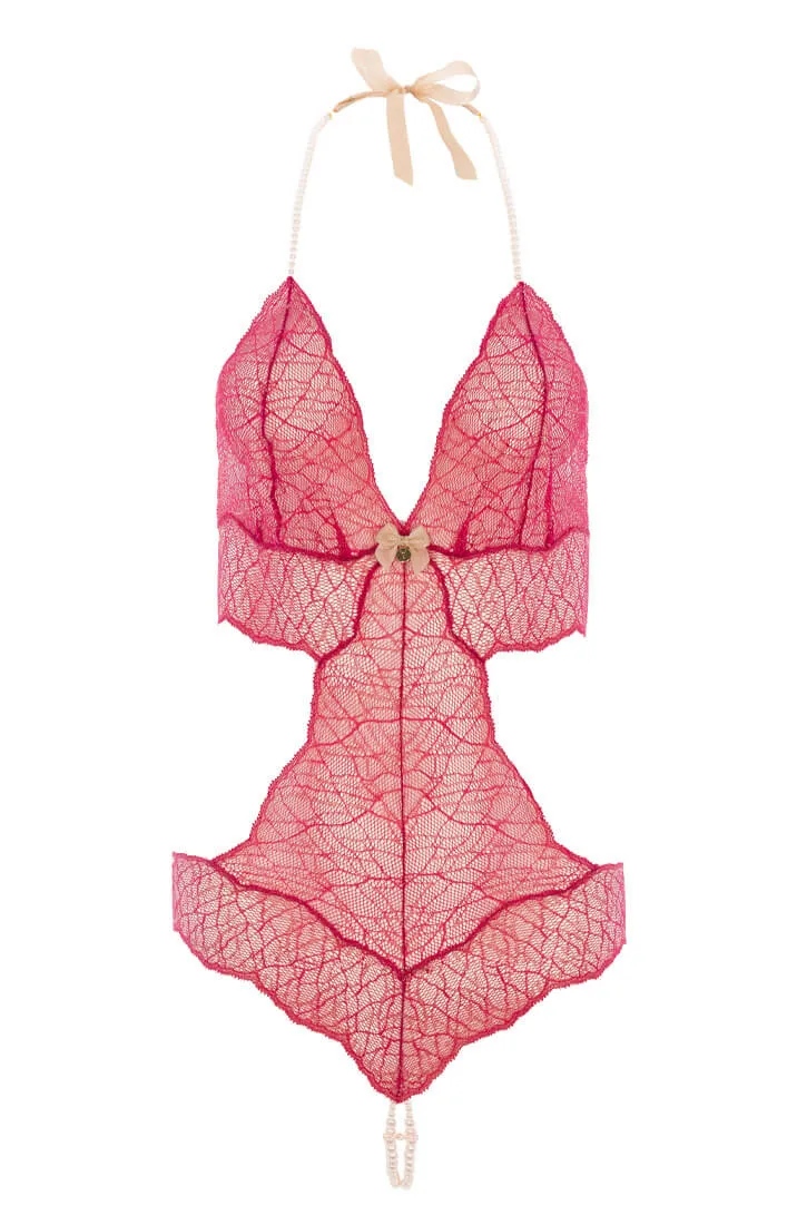Red bodysuit with double pearl string - Sydney Body Double
