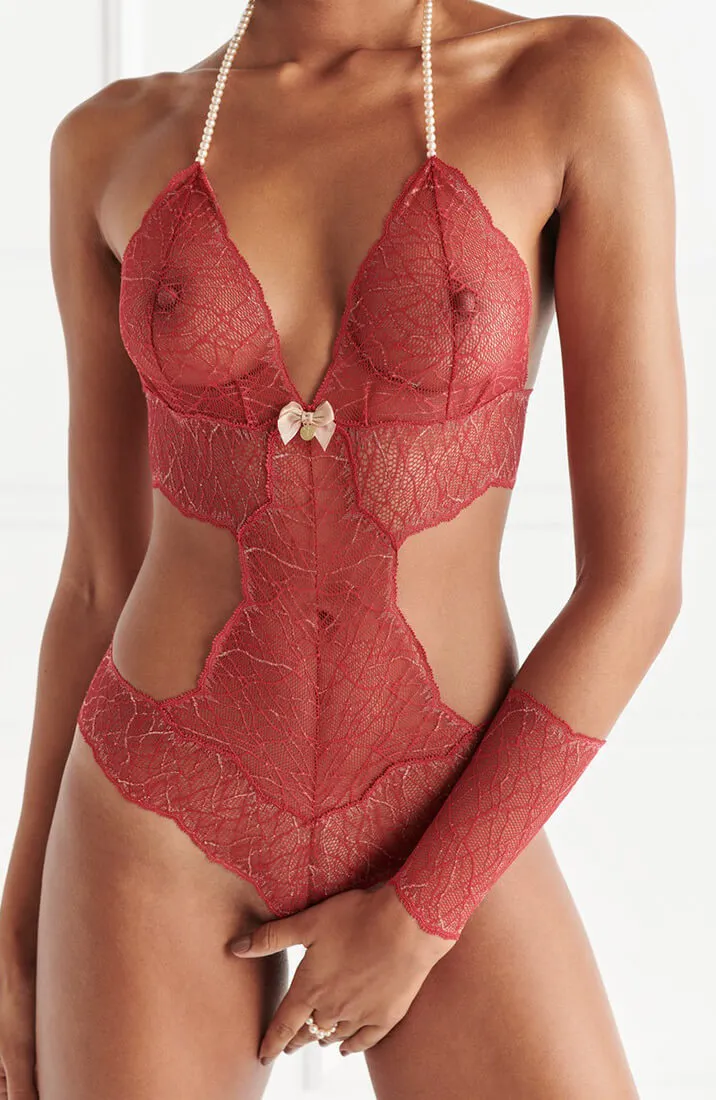 Red bodysuit with double pearl string - Sydney Body Double