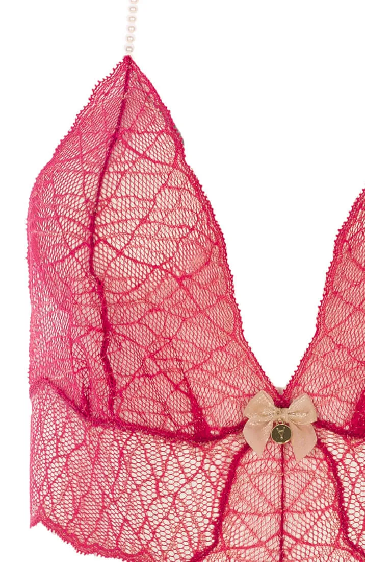 Red bodysuit with double pearl string - Sydney Body Double