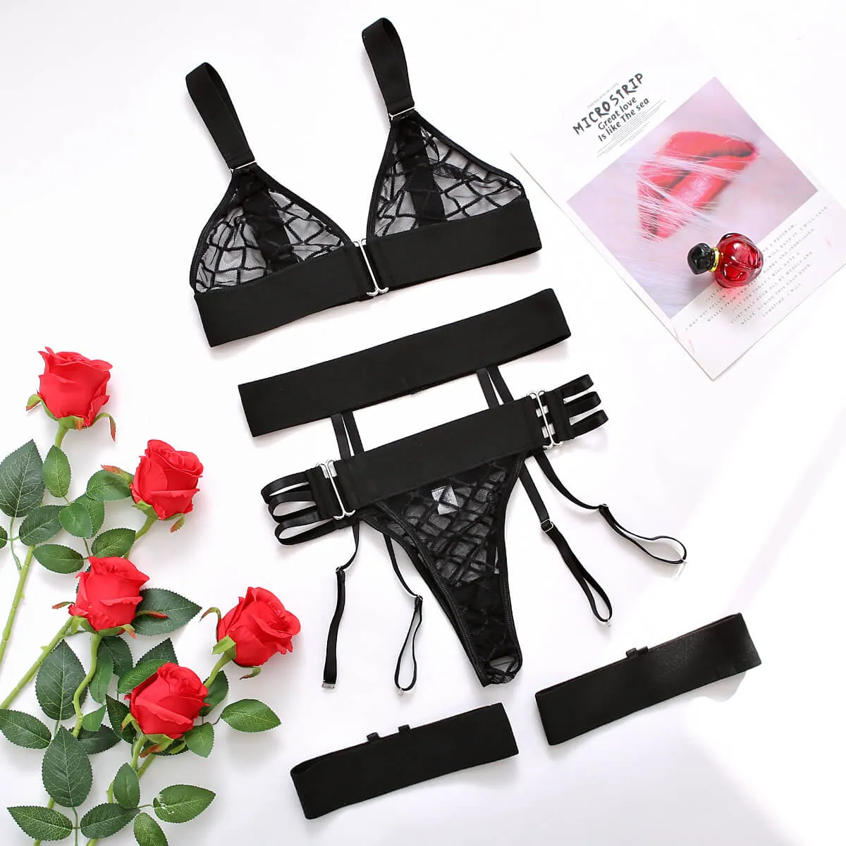 See Through Mesh Lingerie Set Ladies Sexy Panty
