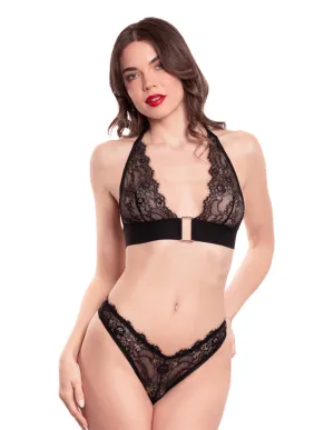 Stretch Lace Plunge Bralette & High Leg Thong