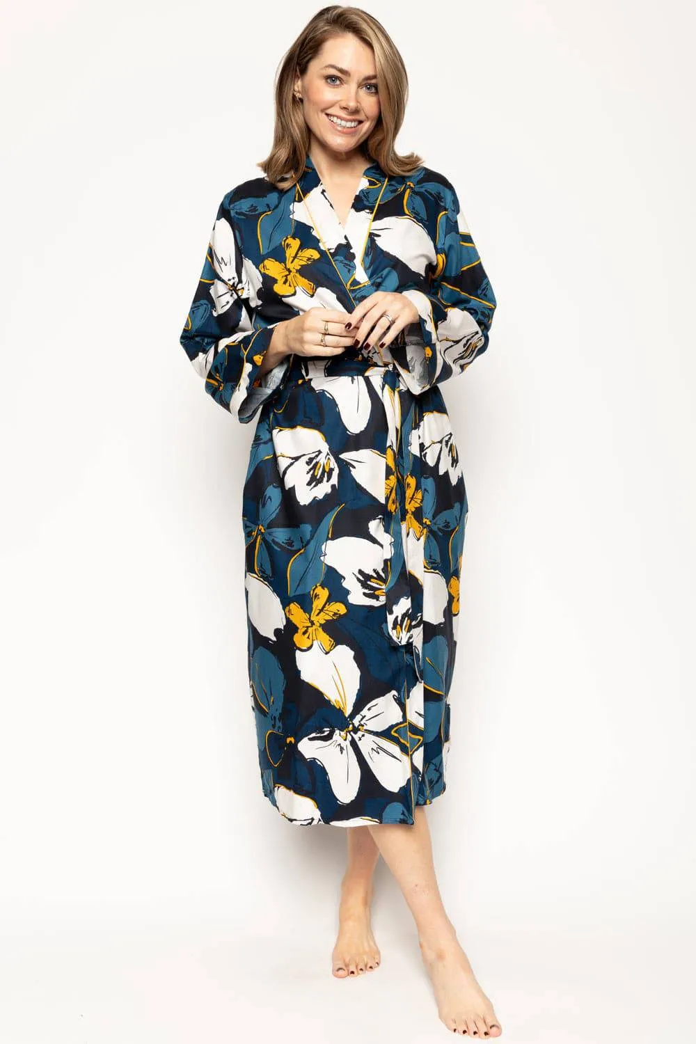 Verity Floral Print Long Dressing Gown, Size UK 8