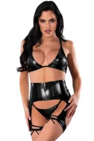 Wet Look Bra, Waist Cincher and Panty Set