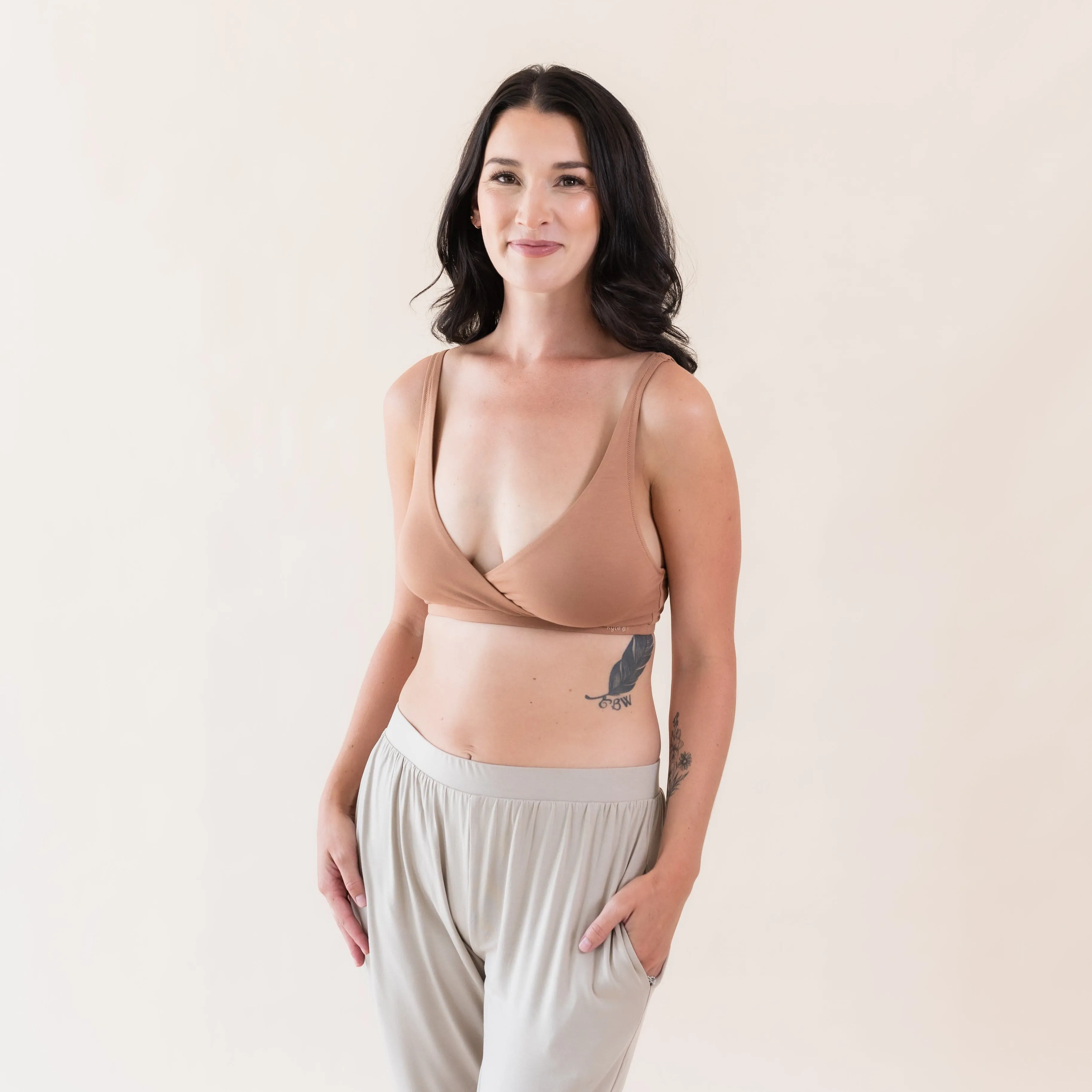 Women's Cross Front Bralette in Latte